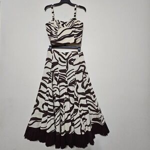 Antonio Melani Crop Top Straw Skirt Set 8/Medium Brown Swirl Linen Blend 1052